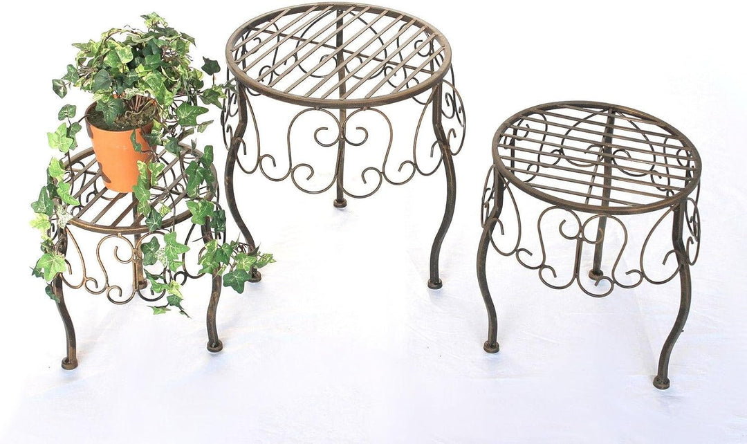 DanDiBo Blumenhocker Metall Braun Rund 3er Set Blumenständer 140129 Beistelltisch Pflanzenständer Kl