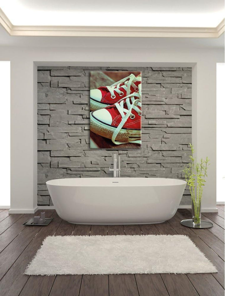 rote Converse Chucks, Format: 100x70 auf Leinwand, XXL riesige Bilder fertig gerahmt mit Keilrahmen,