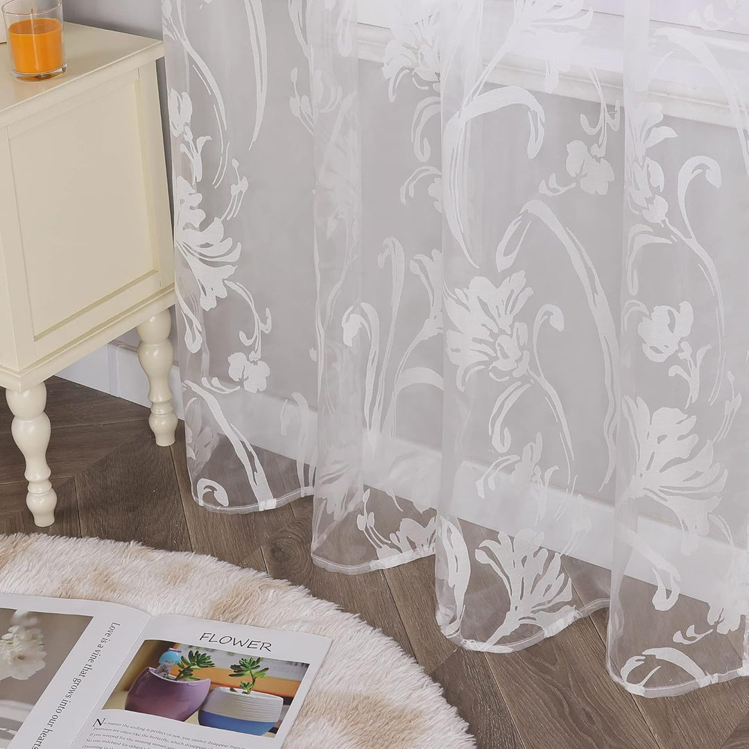 CORLIF Voile Gardine mit Ösen Vorhang Ausbrenner Muster Transparente Gardinen Wohnzimmer Schlafzimme