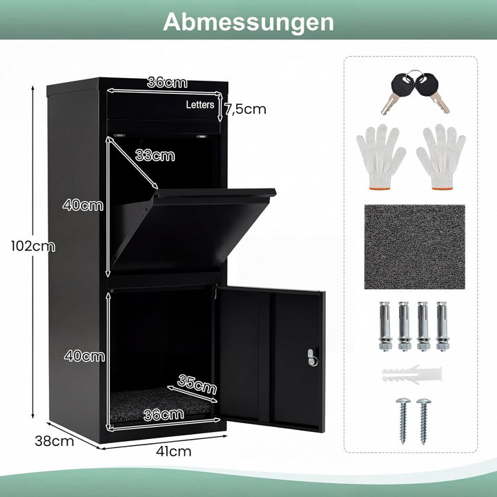 COSTWAY Paketbox, Paketbriefkasten mit Paketfach, Brief- und Paketabgabeschlitz, Postbox aus Metall