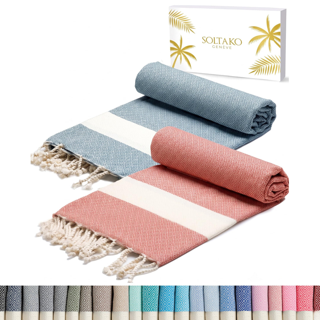 SOLTAKO Fouta Diamant Premium Hamamtuch 100x200 cm, 100% Baumwolle, schnelltrocknend &amp; saugfähig, St