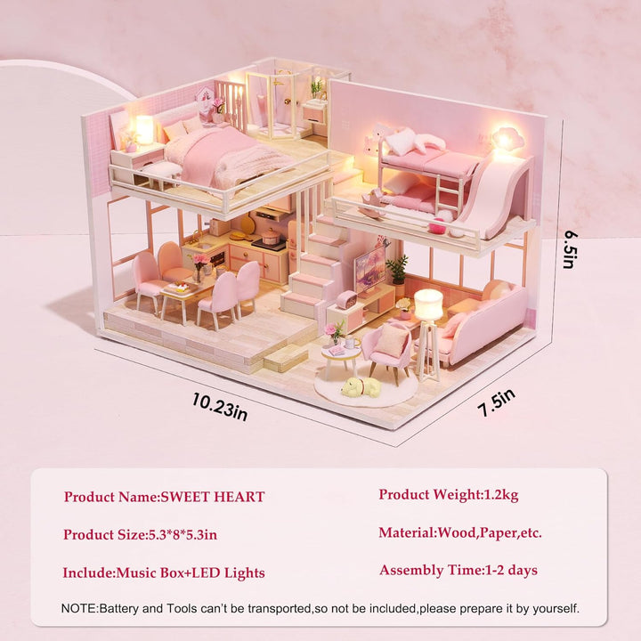 CUTEROOM Miniatur-Puppenhaus-Bausatz zum Selbermachen mit Möbeln und Musik – Puppenhaus-Bausatz aus