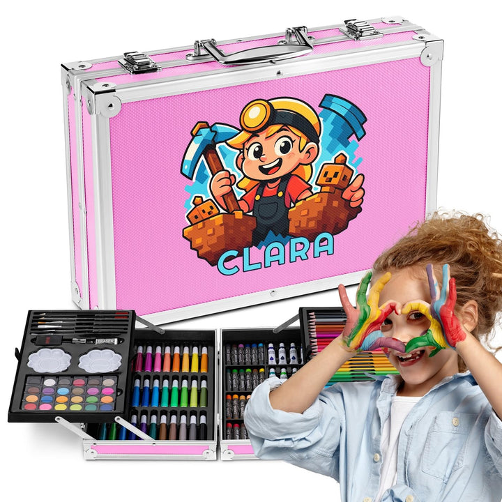 Maverton personalisiertes Kunstset für Kinder - 118-teilig Malkoffer - Buntstifte Koffer Set - Gesch