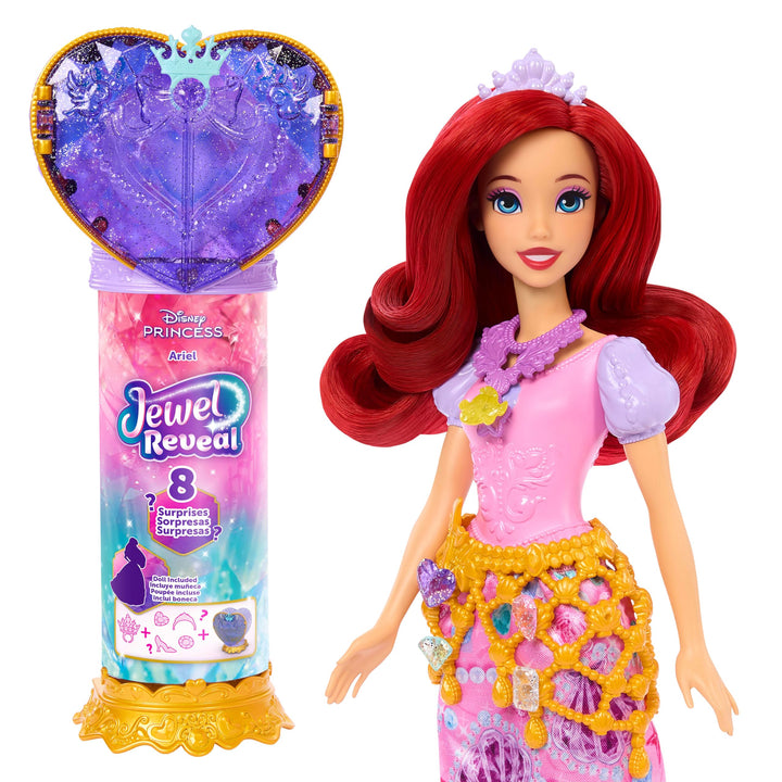 Mattel Disney Princess Arielle Modepuppe und Zubehörteile mit 8 Überraschungen, darunter herzförmige
