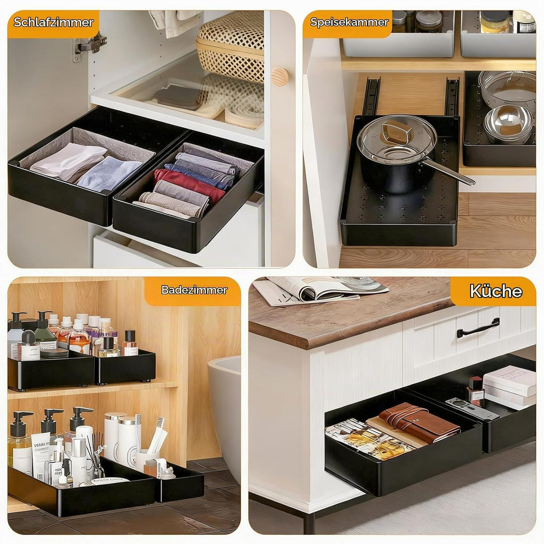 Cozary Teleskopschublade Organizer mit Dämpfungssystem – 3 Grössen (13/18/27x40x7 cm), Ausziehbares