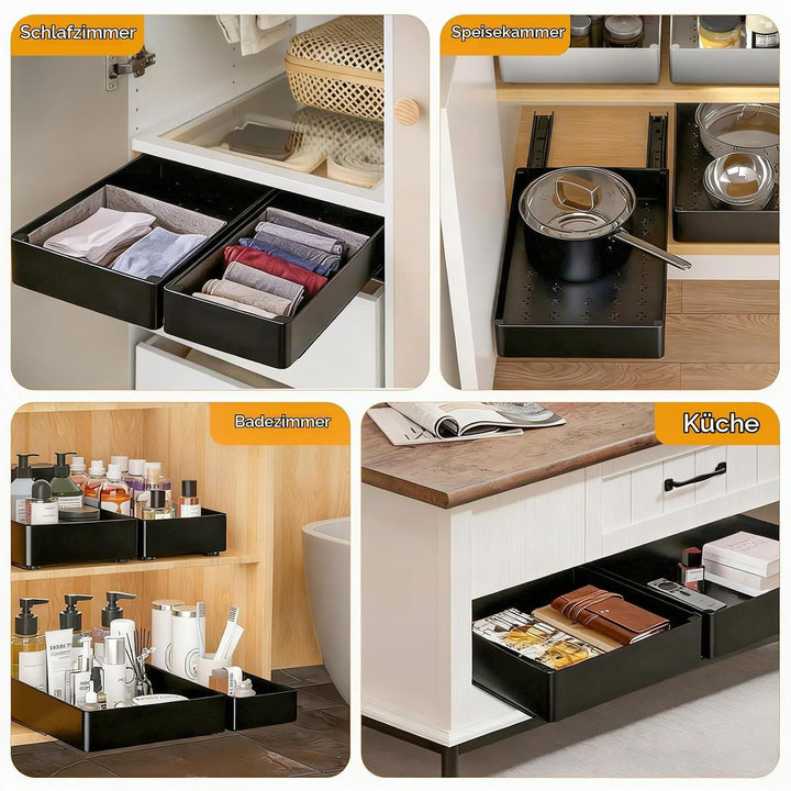 Cozary Teleskopschublade Organizer mit Dämpfungssystem – 3 Grössen (13/18/27x40x7 cm), Ausziehbares