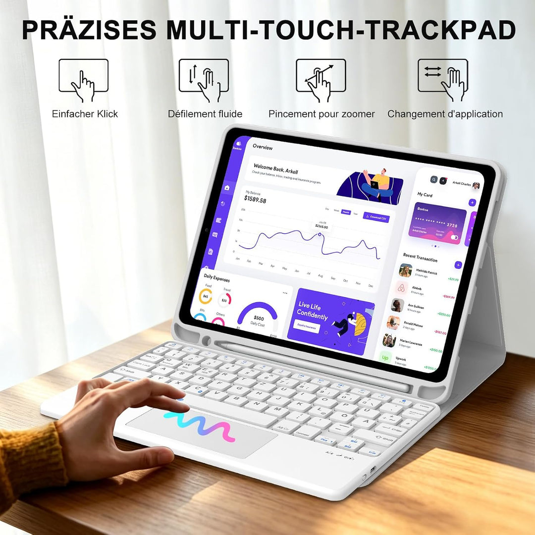 Hülle Tastatur für iPad (A16) 11/10 Generation (2025/2022) 11/10.9 Zoll Grau iPad (A16) 11/10 Genera