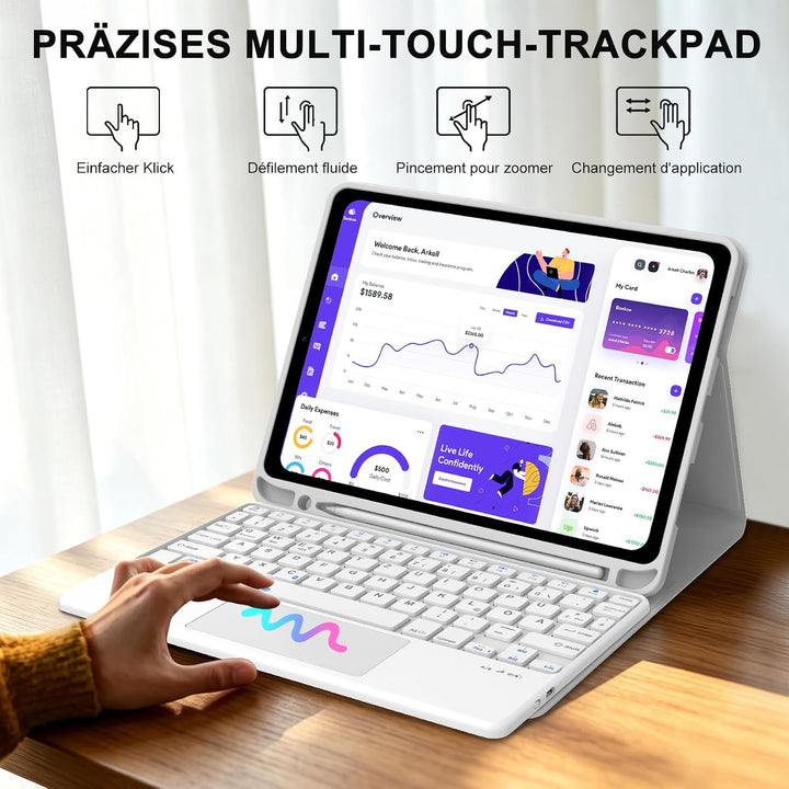 Hülle Tastatur für iPad (A16) 11/10 Generation (2025/2022) 11/10.9 Zoll Grau iPad (A16) 11/10 Genera