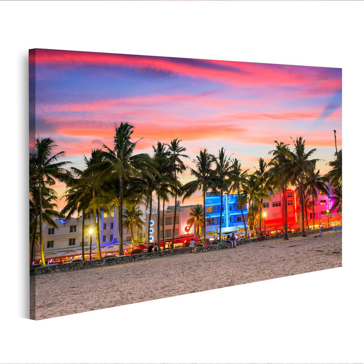 Bild auf Leinwand Miami Beach Florida Bilder Wandbild Poster Leinwandbild 100x57cm, 100x57cm