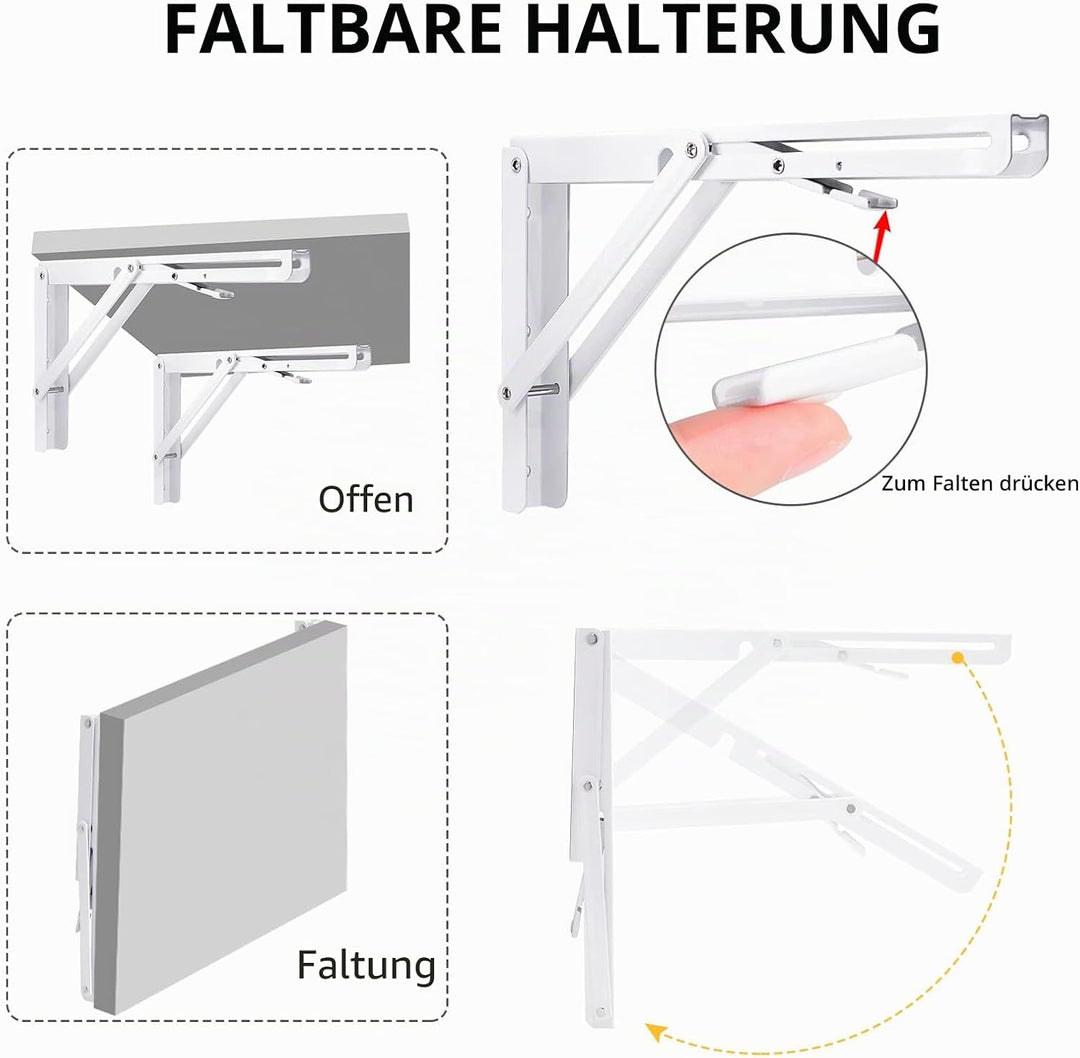 YUMORE Klappkonsole Schwerlast 400mm Regalträger Klappbar weiss - 2 Stück Metall Klappkonsolen Wand