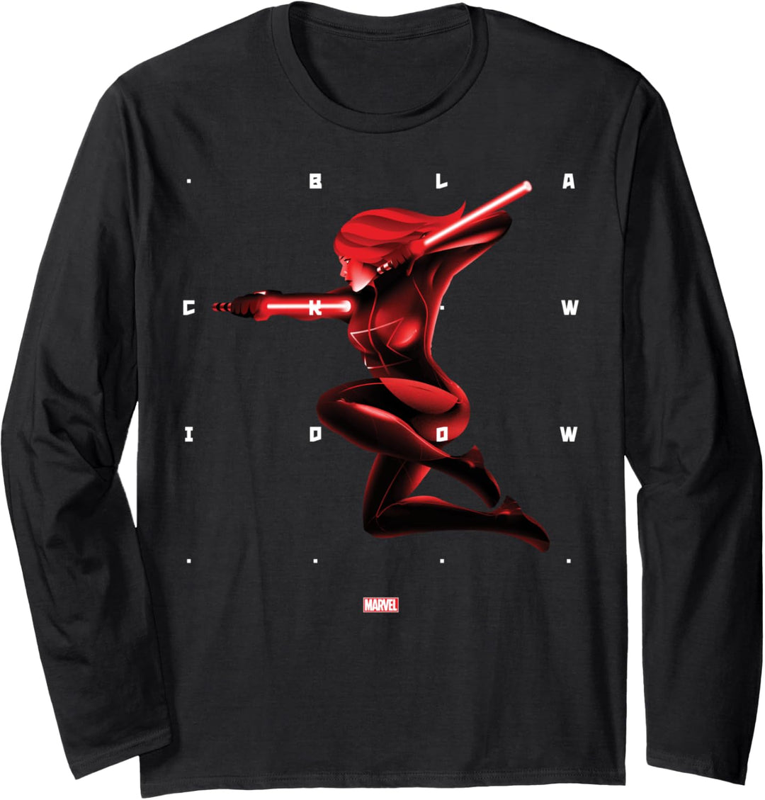 Marvel Black Widow Halftone Word Stack Portrait Langarmshirt