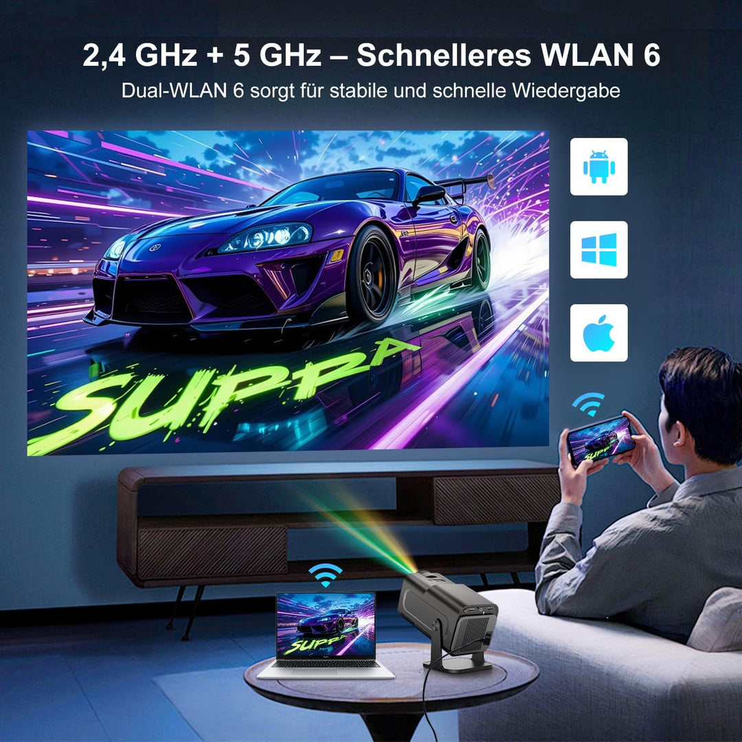 Salange Mini Beamer,kompatibel mit Netflix,4K Unterstützt Android 13, Smart Projector Portable 5G Wi