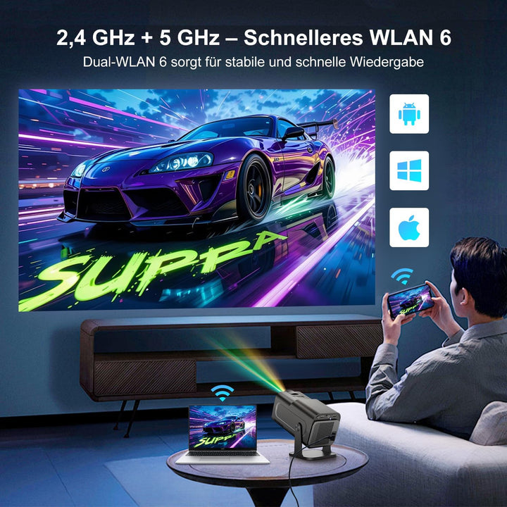 Salange Mini Beamer,kompatibel mit Netflix,4K Unterstützt Android 13, Smart Projector Portable 5G Wi