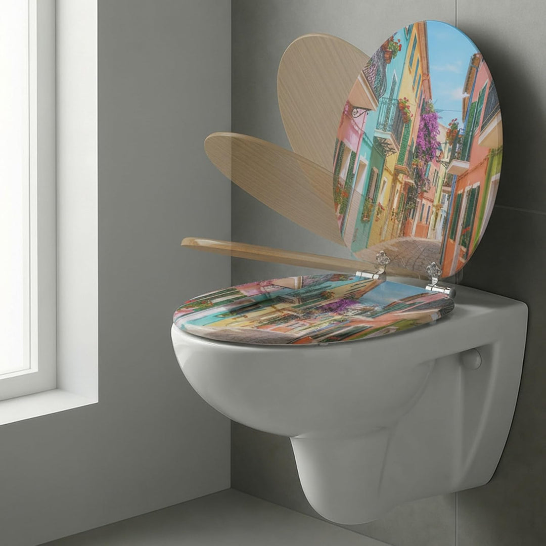 SINOBATH Premium WC Sitz mit Absenkautomatik – hochwertige Toilettendeckel aus Holz, viele bunte Mot