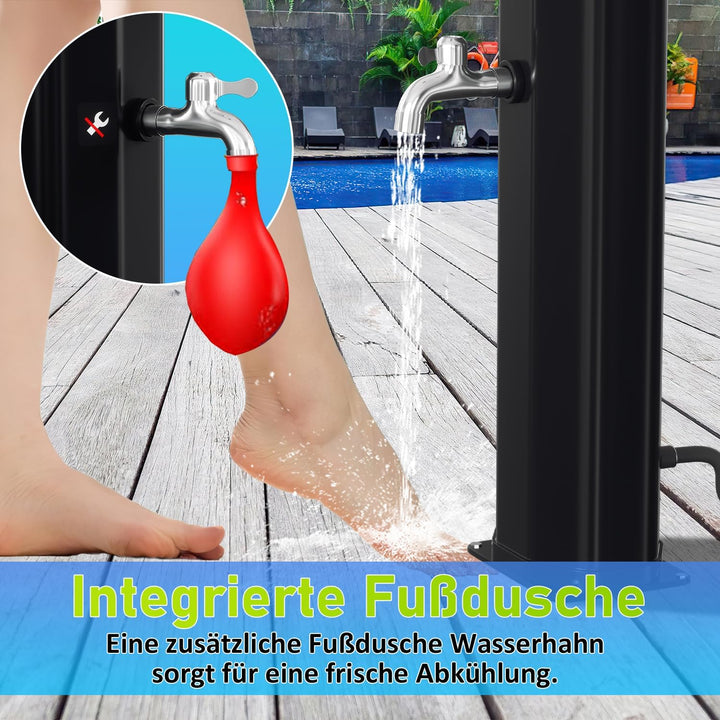 Schwarz Solardusche - 60 Liter Solar Gartendusche mit Schutzabdeckung, 180° Verstellbarer Duschkopf
