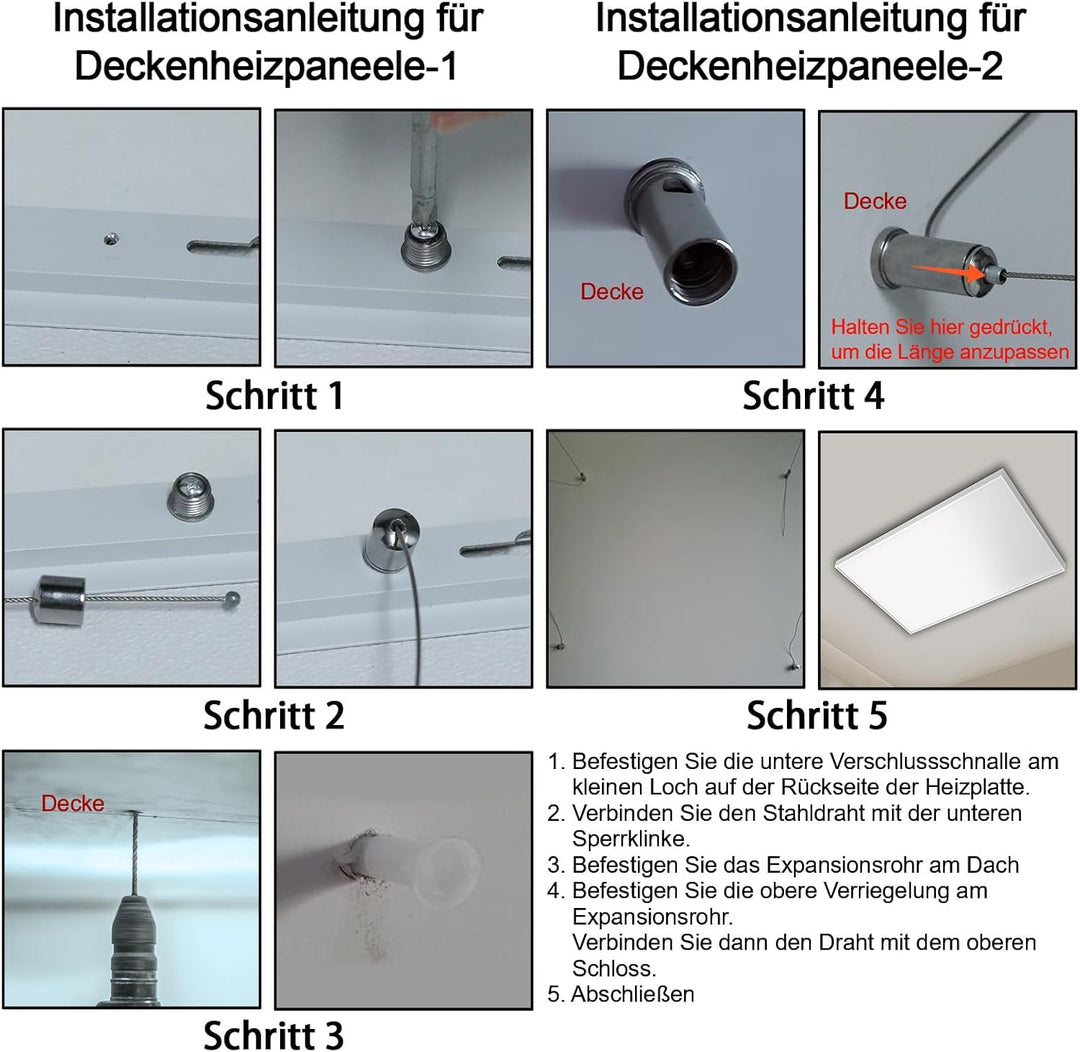 Infrarotheizung Deckenmontage 1000 Watt mit Smart Steuerung, Energiesparende Infrarot Wandheizung -