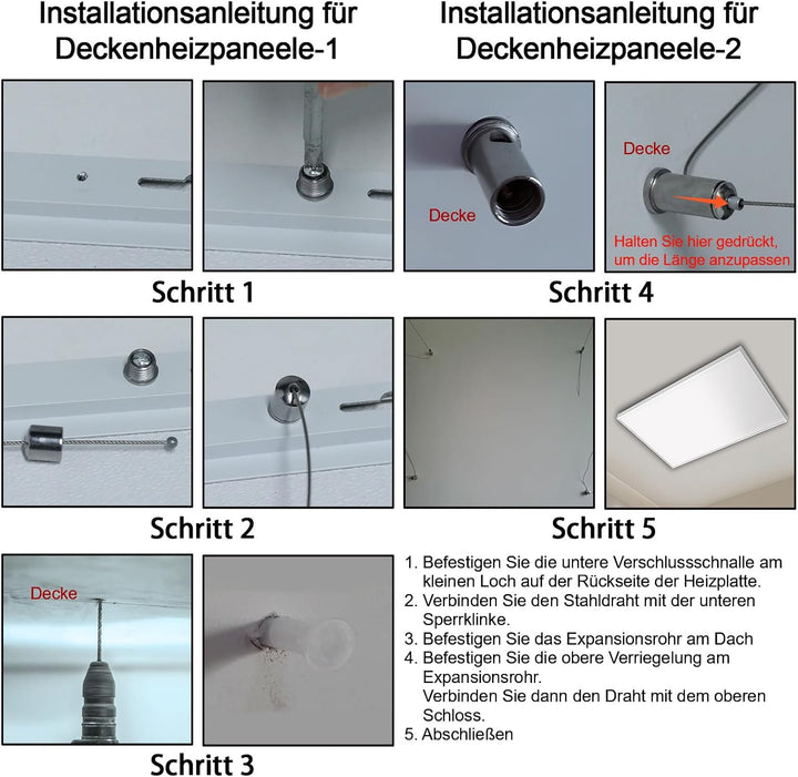 Infrarotheizung Deckenmontage 1000 Watt mit Smart Steuerung, Energiesparende Infrarot Wandheizung -