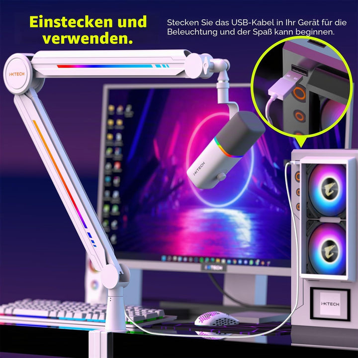 IXTECH RGB Mic Boom Arm High Profile, Overhead Boom Arm Mikrofonständer Schreibtischhalterung, verst