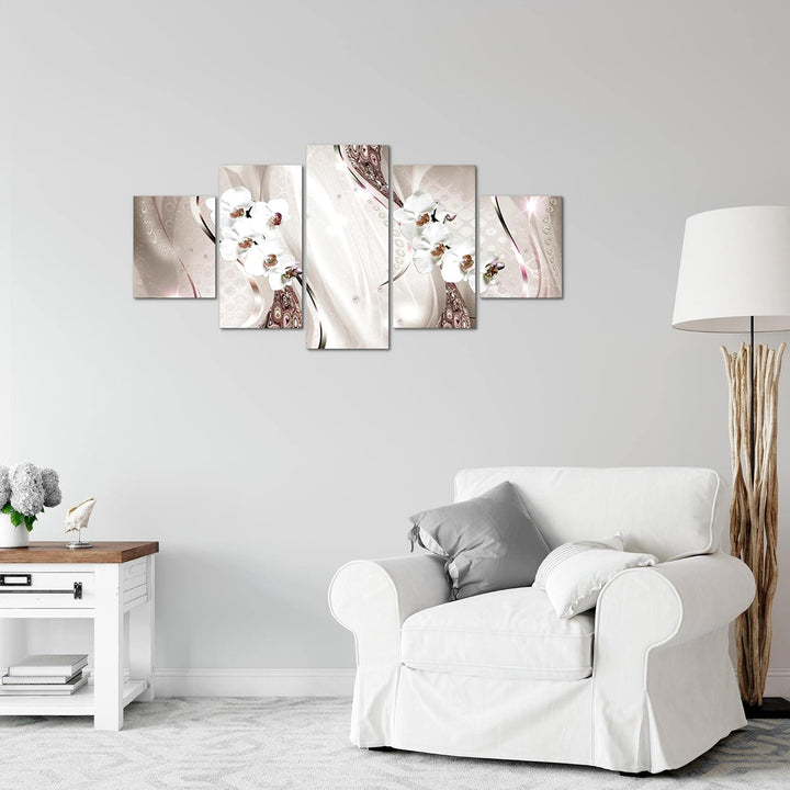 Runa Art Wandbilder Blumen Orchidee 5 Teilig Bild auf Vlies Leinwand Deko Wohnzimmer Abstrakt Perlen