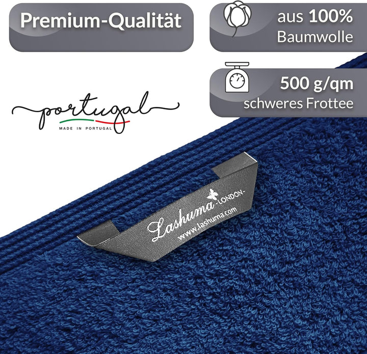 Lashuma Handtuch personalisiert mit Name, Duschtuch 70x140 cm Blau - Marine, Serie: London 70 x 140