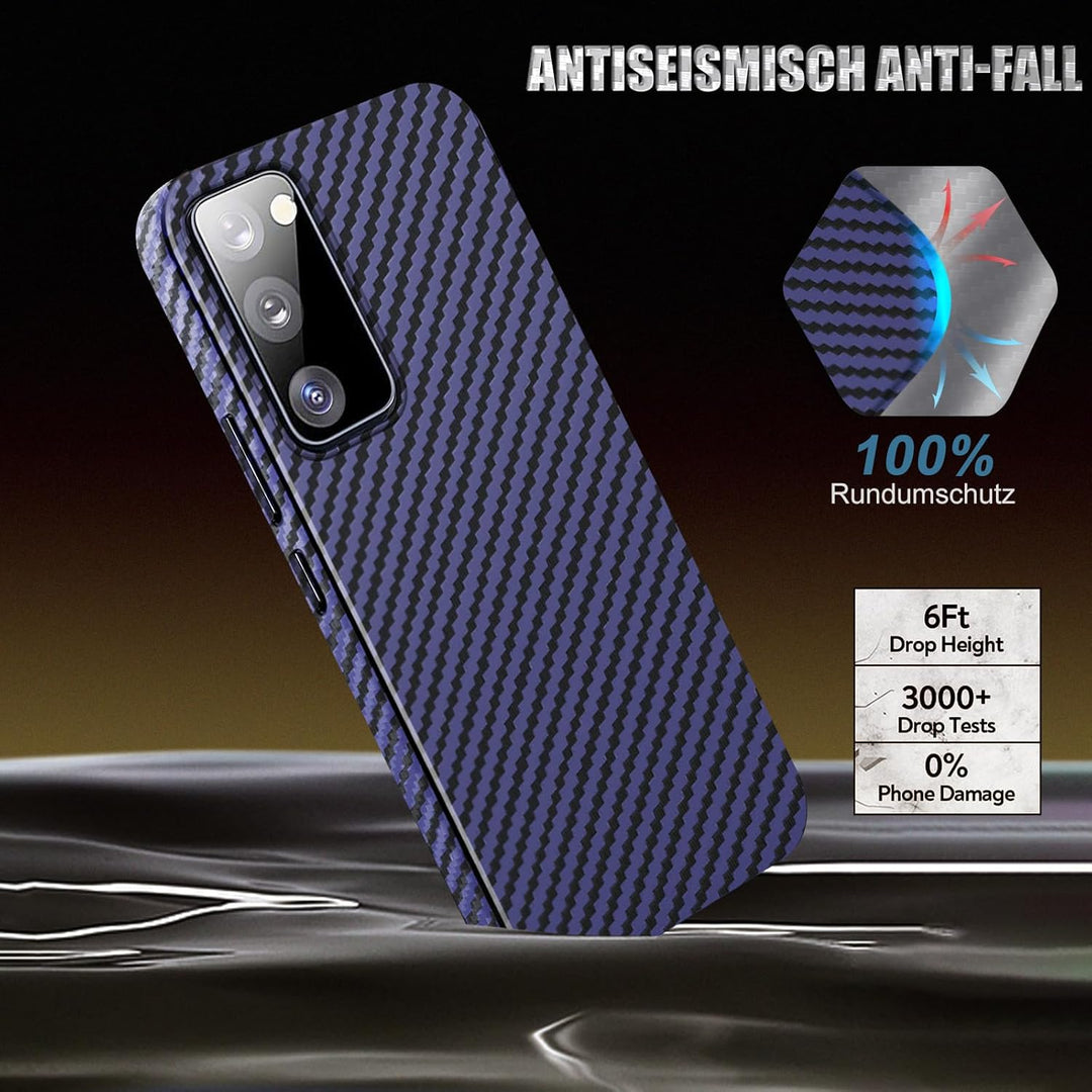 für Samsung S20 FE Hülle Carbon mit Schutzfolie Handyhülle S20 FE 5G Hart Case Ultra dünn Hybrid PC