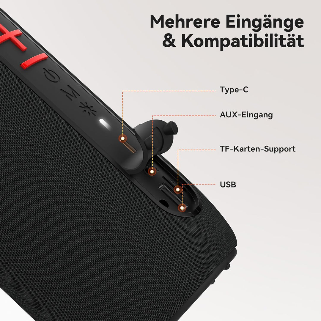 oraolo Bluetooth Lautsprecher, Speaker mit RGB Lichtshow, Musikbox Wasserdicht IPX6, 10 Stunden Akku