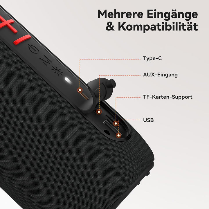 oraolo Bluetooth Lautsprecher, Speaker mit RGB Lichtshow, Musikbox Wasserdicht IPX6, 10 Stunden Akku
