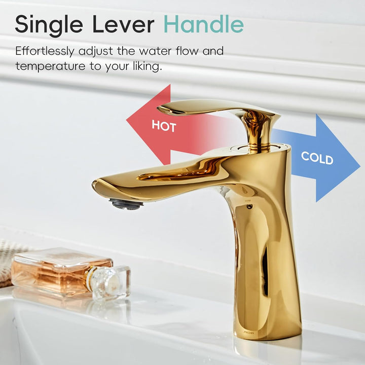 Leekayer Waschbecken Wasserhahn Gold Chrom Messing Einhand-Waschtisch-Mischbatterie,LK75239Gg, Gold