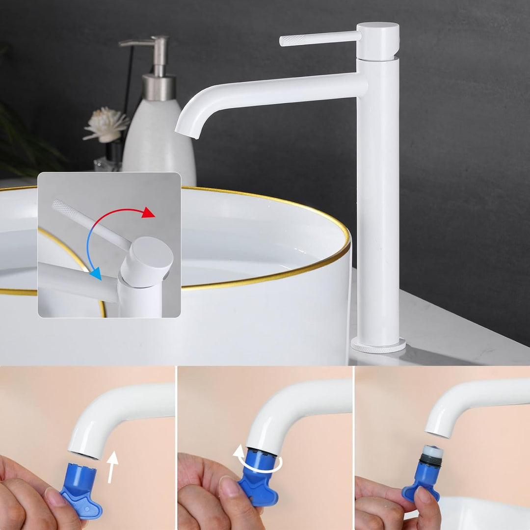 PHASAT Wasserhahn bad hoch, Waschtischarmatur für Waschbecken Weiss, Einhand Mischbatterie für Aufsa