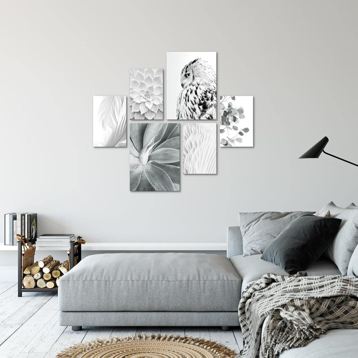 Novart Bilder Set - AUFHÄNGFERTIG - KEIN EXTRA RAHMEN BENÖTIGT - Boho Eule Modern Schwarz Weiss - Wo