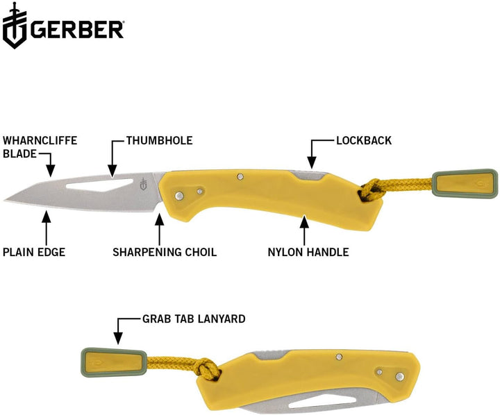 Gerber Taschenmesser mit Zugband, LST Mini, 440A Wharncliffe-Edelstahlklinge, Griffschalen aus glasf
