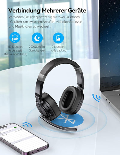 TECKNET Bluetooth Headset mit Mikrofon, USB Dongle Noise Cancelling Single und Dual Ear Headset Kabe