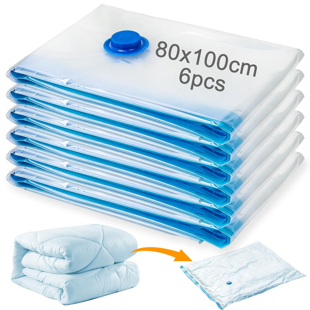 6 Stück Vakuum Beutel 100 x 80 cm für Kleidung Bettdecken | Wiederverwendbare Vacuum Storage Bags St