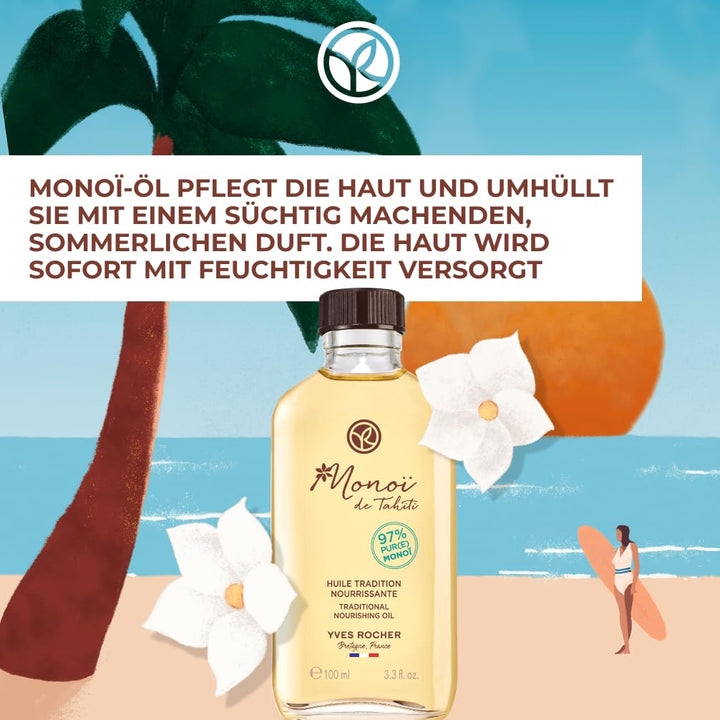 Yves Rocher Monoï Traditionelles Pflege-Öl 100 ml | pflegendes Feuchtigkeitsöl für Haut & Haare mit
