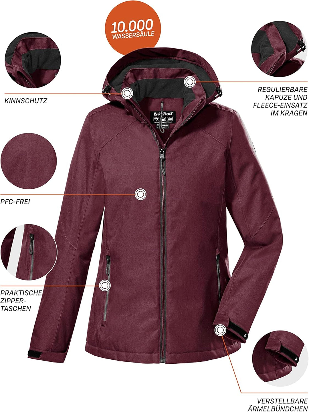 Killtec Damen Kow 142 Wmn Jckt Outdoorjacke/Funktionsjacke mit abzippbarer Kapuze 38 pflaume, 38 pfl