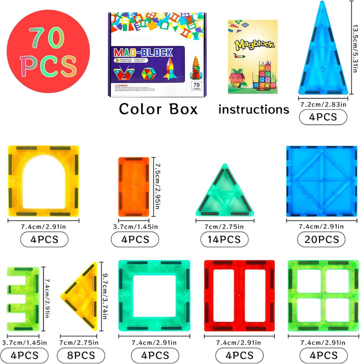 70Pcs Magnetische Bausteine Spielzeug, Magnetisches Bauspielzeug, Puzzle Baustein Spielzeug, Magneti