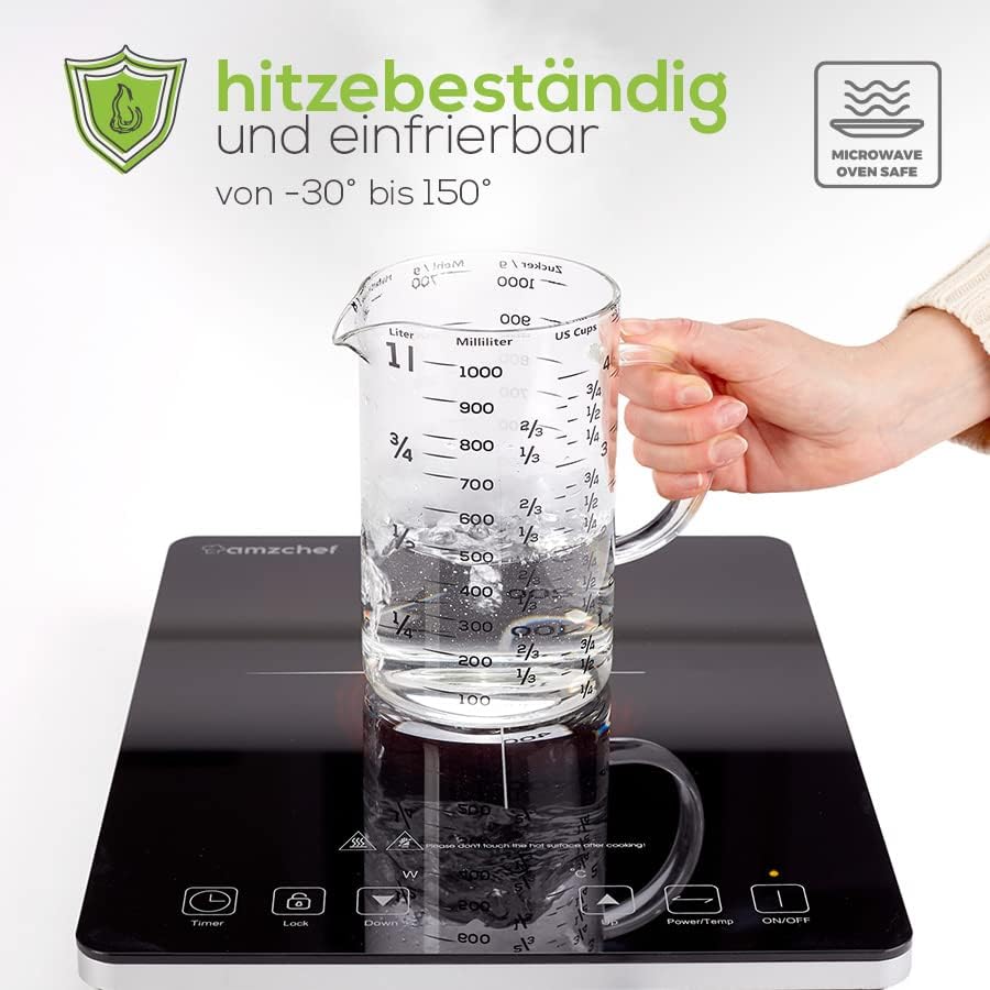 TreeBox Premium Messbecher glas - Messbecher 1l & 500ml - 2er Set - Robuste und hitzebeständige Mess