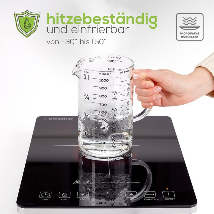 TreeBox Premium Messbecher glas - Messbecher 1l & 500ml - 2er Set - Robuste und hitzebeständige Mess
