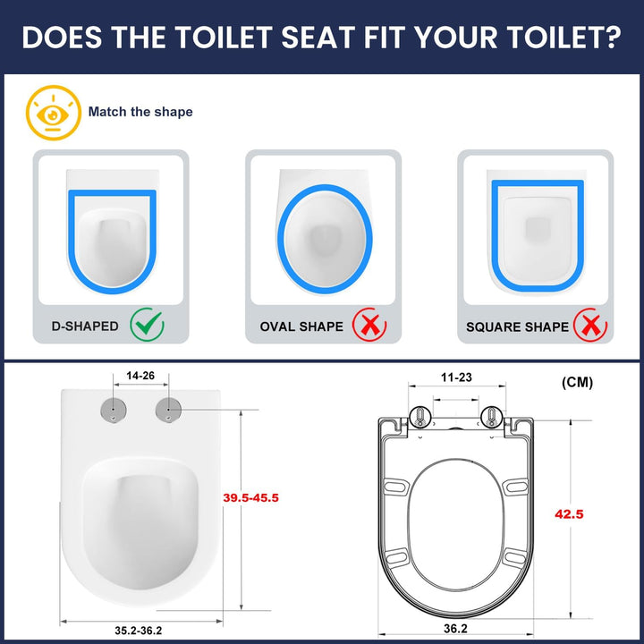 YEAUPE PRO Toilettendeckel mit Absenkautomatik D-Form [KURZ],WC Sitz Toilettensitz mit Quick-Release