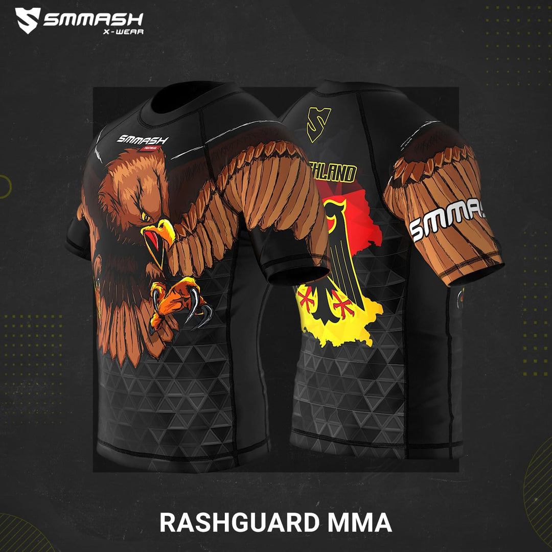 SMMASH Kurzarmes Rashguard für Herren, Funktionsshirt MMA BJJ Kickboxen Thai Box Cross-Training Fitn