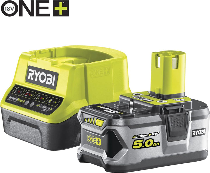 Ryobi Laubbläser für Staubsauger, 18 V, LithiumPlus Brushless – 1 Akku 5,0 Ah – 1 Schnellladegerät R