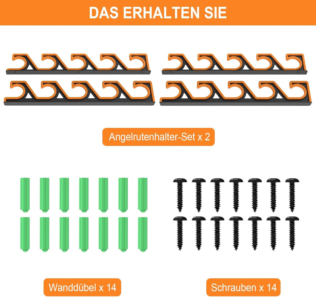 tonhui 2er-Pack Angelrutenhalter Wand & Decke Horizontal, Rutenhalter Garage mit weichem PU-Schutz,