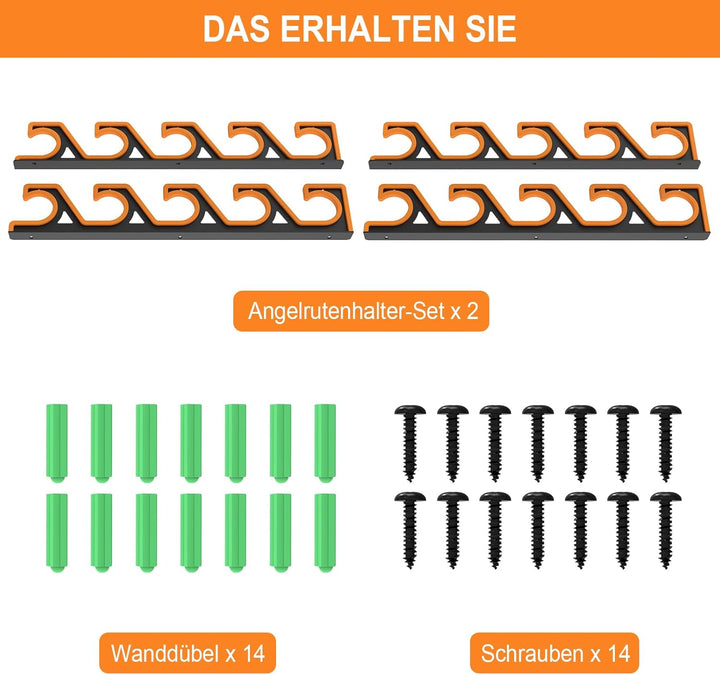 tonhui 2er-Pack Angelrutenhalter Wand & Decke Horizontal, Rutenhalter Garage mit weichem PU-Schutz,