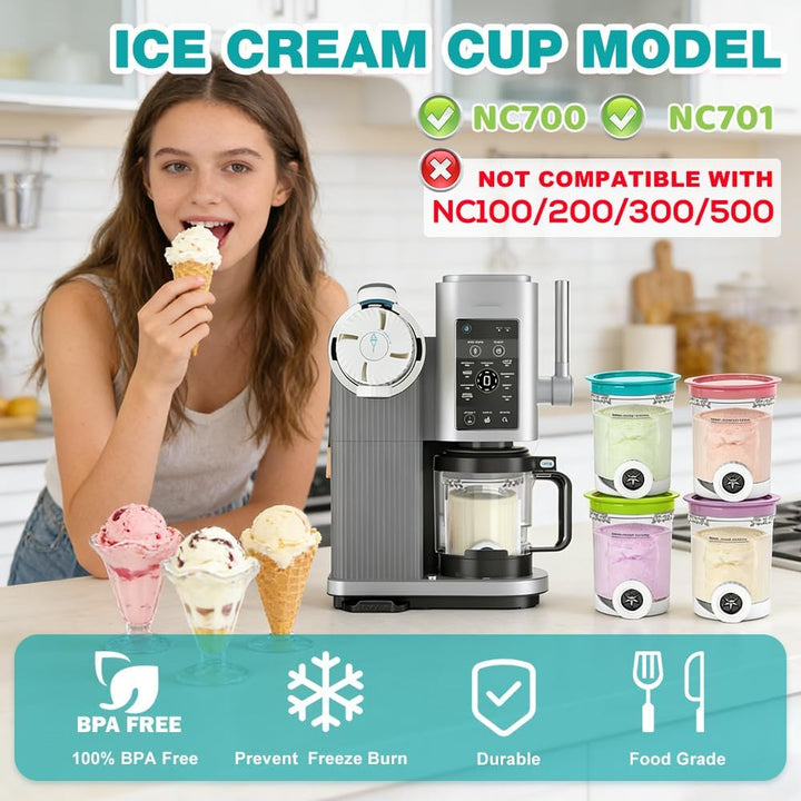NAVESO 4 Stück Ersatz für Ninja Creami Deluxe Behälter, 500ML Eisbehälter für Ninja Creami NC700 NC7
