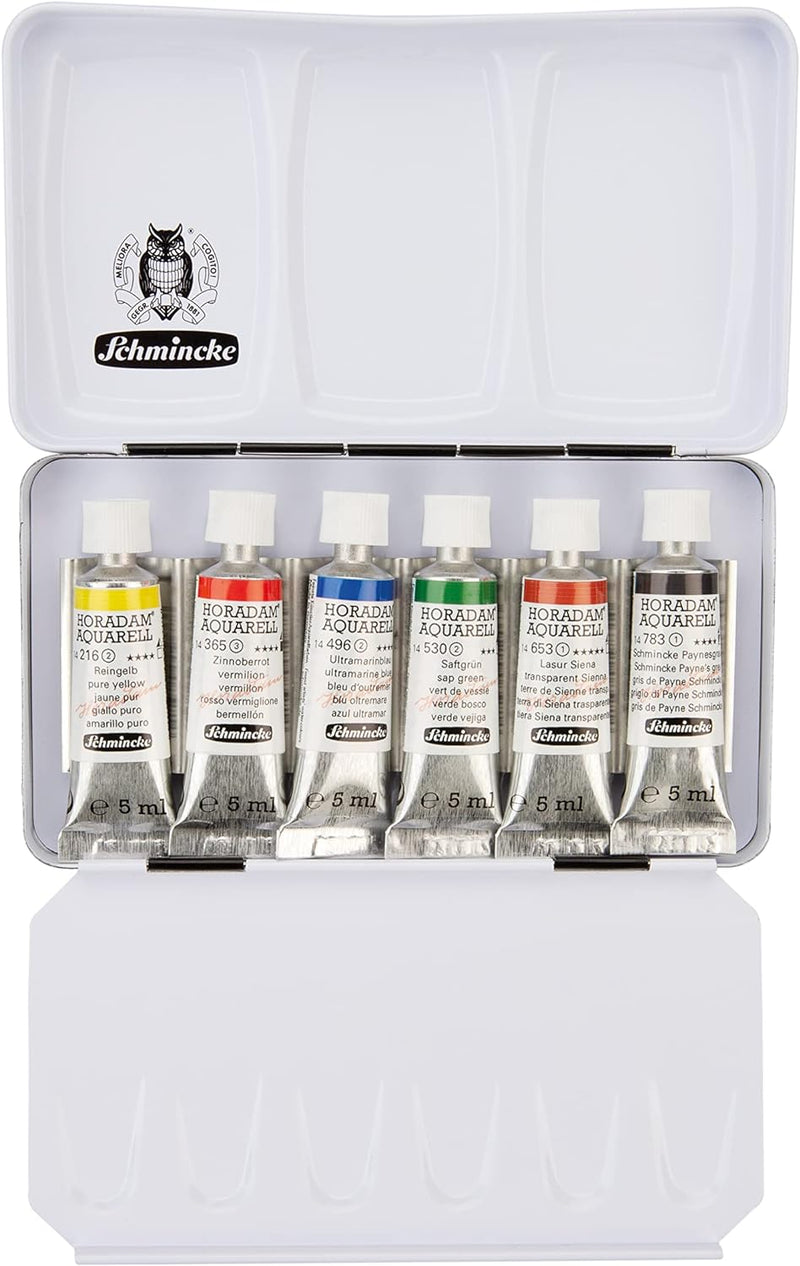 HORADAM AQUARELL feinste Künstler-Aquarellfarben, Kleiner Metallkasten mit 6X 5 ml Tuben