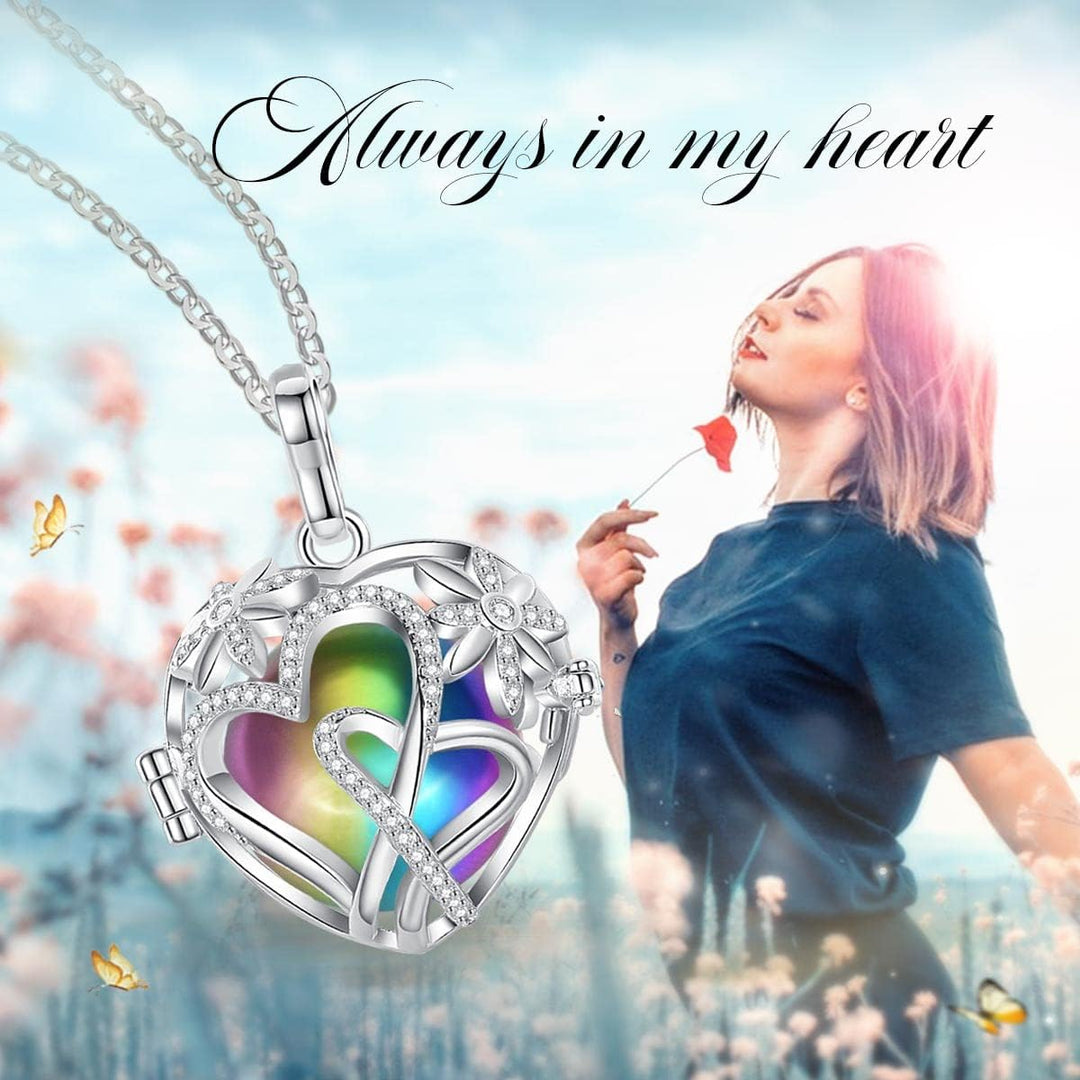EUDORA Harmony Ball Asche Urnen Kette für Damen, Einäscherung Schmuck Silber Verkupfert Memorial Urn