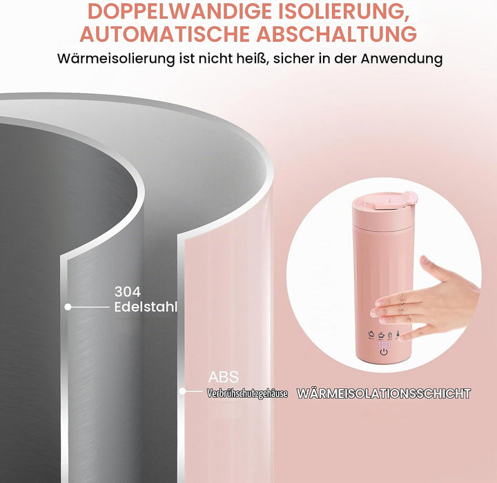 Flintronic Reise Elektrisch Wasserkocher, 475ML Electric Kettle, 220 V/ 300W Thermoskanne, 304 Stain