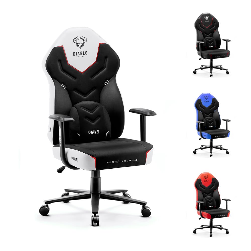 Diablo X-Gamer 2.0 Gaming Stuhl Bürostuhl Stoffbezug Ergonomisches Design Lendenwirbelkissen Softpad