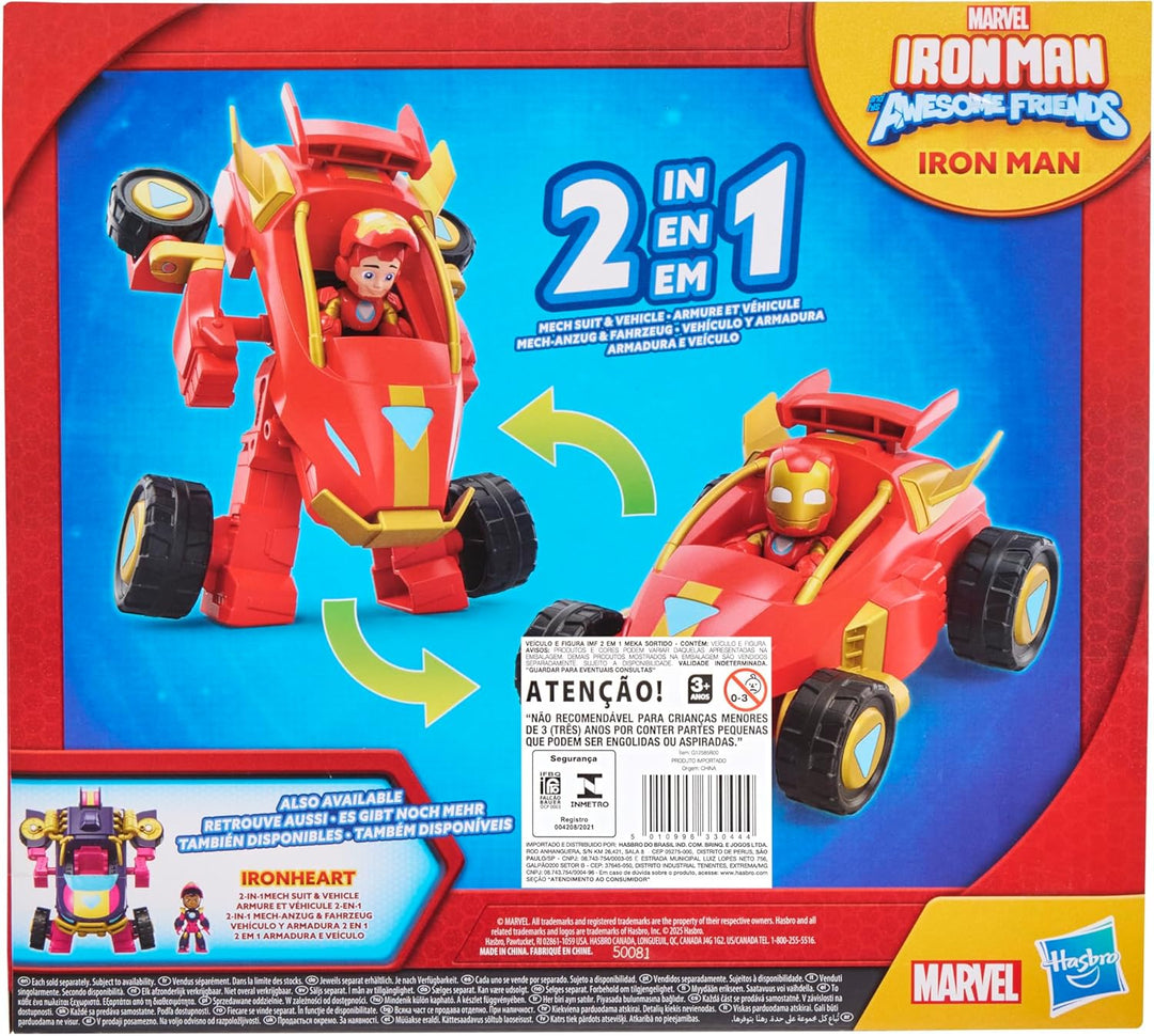 Marvel Iron Man and his Awesome Friends 2-In-1 Mech-Anzug & Fahrzeug, Action-Figur & Fahrzeug, Red,