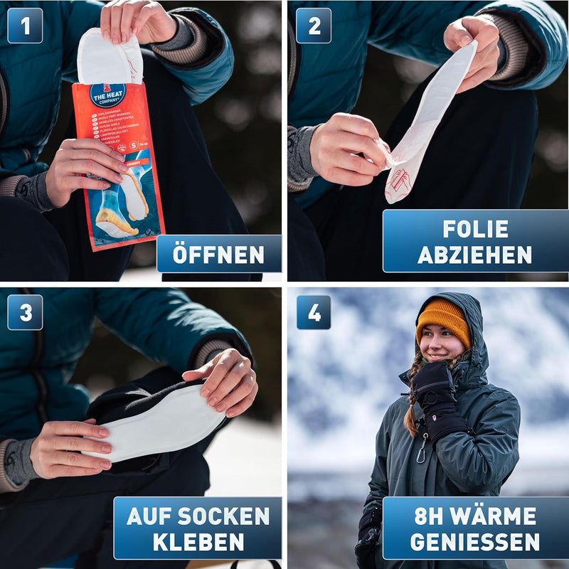 THE HEAT COMPANY Sohlenwärmer klebend - 5 oder 30 Paar - EXTRA WARM - Wärmesohlen - Fusswärmer - 8 S